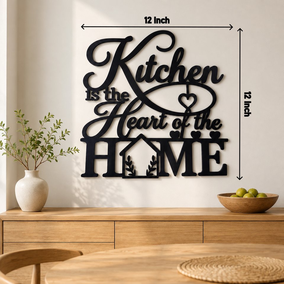 Torsivity Kitchen Wall Decor, Heart of the Home Quote, Black MDF, 12 Inch by 12 Inch