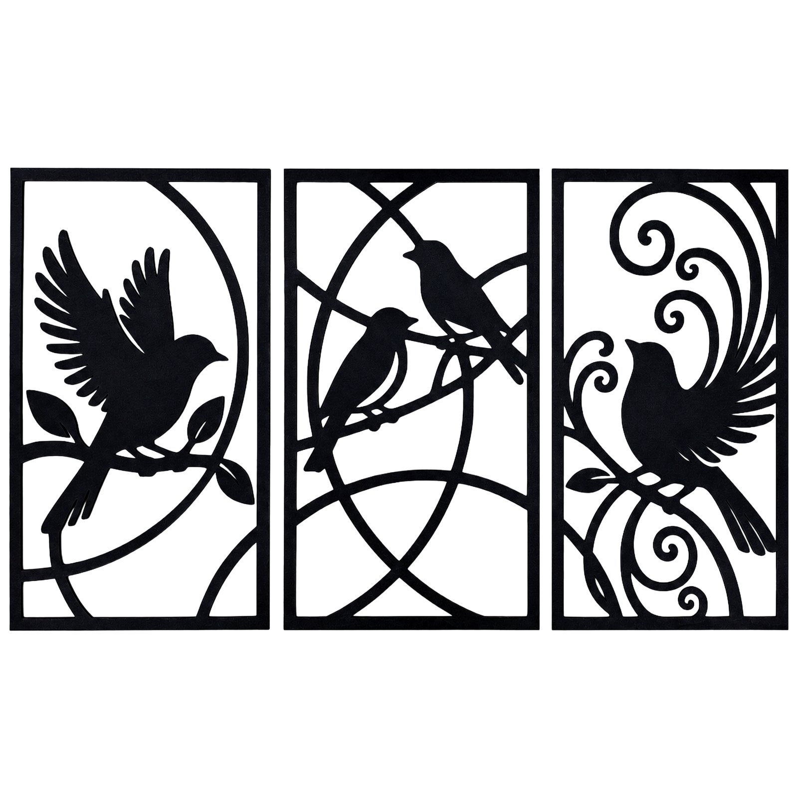 Torsivity Large Bird Wall Art Set of 3, Black MDF, 18 x 10.5 Inch Each white bg