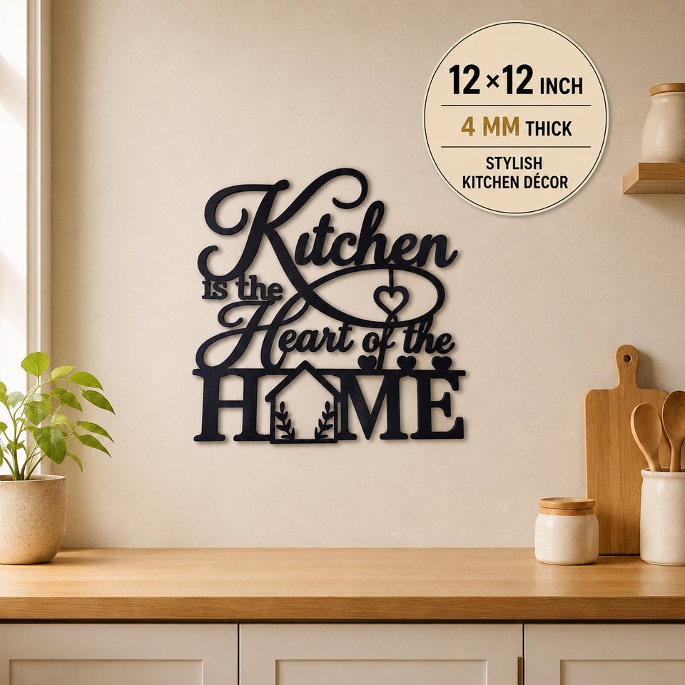 Torsivity Kitchen Wall Decor, Heart of the Home Quote, Black MDF, 12 Inch by 12 Inch size